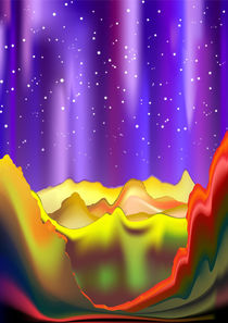Aurora Borealis on Rainbow Surreal Mountains von bluedarkart-lem