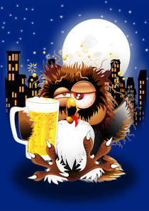 Drunk Owl with Beer Funny Character by bluedarkart-lem