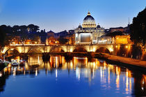 Rome, Italy - view of the Tiber river and St. Peter's Basilica at night by Tania Lerro