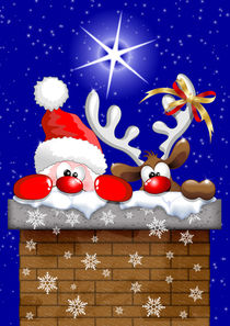 Funny Christmas Santa and Reindeer Cartoon by bluedarkart-lem