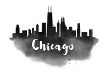 Chicago Watercolor City Skyline von Kursat Unsal