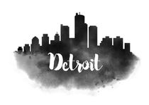 Detroit Watercolor City Skyline by Kursat Unsal