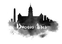 Buenos Aires Watercolor City Skyline by Kursat Unsal