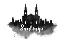 Santiago Watercolor City Skyline by Kursat Unsal