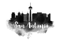 San Antonio Watercolor City Skyline by Kursat Unsal