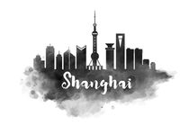 Shanghai Watercolor City Skyline by Kursat Unsal