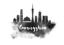 Guangzhou Watercolor City Skyline by Kursat Unsal