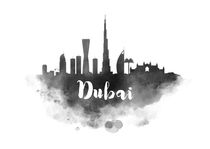 Dubai Watercolor City Skyline by Kursat Unsal