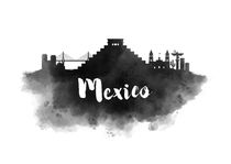 Mexico Watercolor City Skyline by Kursat Unsal