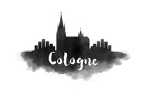 Cologne Watercolor City Skyline by Kursat Unsal