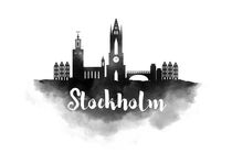 Stockholm Watercolor City Skyline by Kursat Unsal