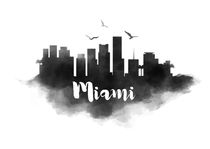 Miami Watercolor City Skyline by Kursat Unsal