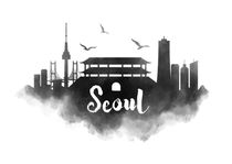 Seoul Watercolor City Skyline von Kursat Unsal