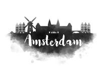 Amsterdam Watercolor City Skyline von Kursat Unsal