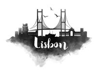 Lisbon Watercolor City Skyline von Kursat Unsal