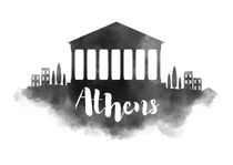 Athens Watercolor City Skyline by Kursat Unsal