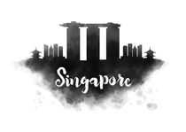 Singapore Watercolor City Skyline von Kursat Unsal