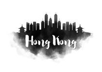 Hong Kong Watercolor City Skyline von Kursat Unsal