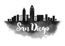 San Diego Watercolor City Skyline by Kursat Unsal