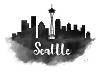 Seattle Watercolor City Skyline by Kursat Unsal