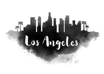 Los Angeles Watercolor City Skyline by Kursat Unsal