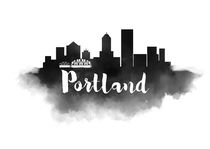 Portland Watercolor City Skyline by Kursat Unsal
