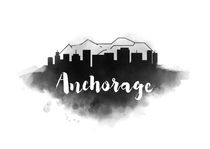 Anchorage Watercolor City Skyline by Kursat Unsal
