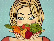 Sexy blonde woman with many vegetables in his hands von Claudia Balasoiu