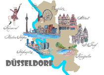 Düsseldorf Karte mit touristischen Top Ten Highlights by M.  Bleichner
