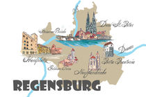 Regensburg Karte mit touristischen Top Ten Highlights von M.  Bleichner