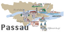 Passau Karte mit touristischen Top Ten Highlights von M.  Bleichner