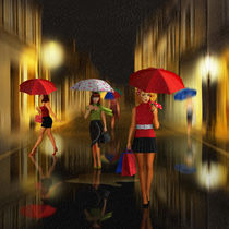 Ladies Shopping Rainy Night  by Monika Juengling