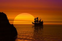 ship sailing before sunset by kunstmarketing