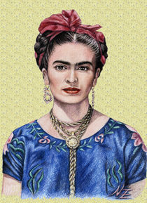 Frida Kahlo vor goldgelbem Hintergrund by Nicole Zeug
