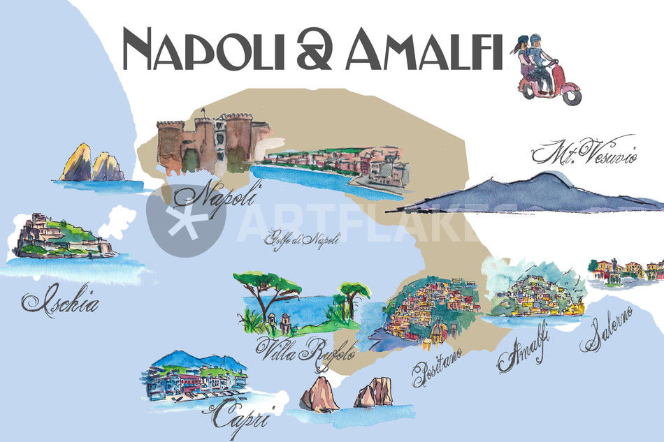 Neapel Amalfi Karte Mit Touristischen Top Ten Highlights Mixed Media Als Poster Und Kunstdruck Von M Bleichner Bestellen Artflakes Com