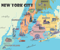 Greater New York  Retro Vintage Karte mit touristischen Highlights von M.  Bleichner