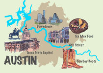Austin Texas Retro Map by M.  Bleichner
