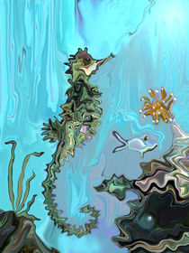 Seepferdchen und Austernperle, digitale Malerei, seahorse and pearl, digital artwork von Dagmar Laimgruber