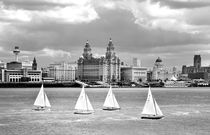 Liverpool waterfront on the River Mersey. B&W by David Lyons