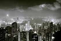 Hong Kong Island. Night view from Victoria Peak. B&W by David Lyons