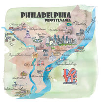 Philadelphia Pennsylvania Fine Art Print Retro Vintage Map with Touristic Highlights by M.  Bleichner