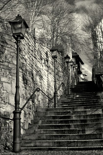 Stairs and lanterns in historic center of Nordhausen, Germany. Urban life. by casselfornia-art