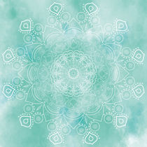 Mandala hellblau, Türkis, Yoga, helles, zartes und schönes Aquarell von Ruby Lindholm