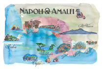 Napoli & Amalfi Favorite Map with touristic Top Ten Highlights Retro Colorful by M.  Bleichner