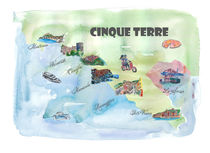 Cinque Terre Favorite Map with touristic Top Ten Highlights Colorful Retro Style  by M.  Bleichner