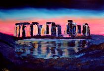 Stonehenge Ölgemälde, pink, blau by Christian Seebauer