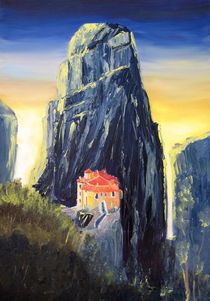 Meteora-Kloster in blau von Christian Seebauer