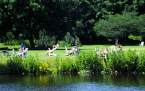 Menschen sitzen in einer Parkanlage und geniessen die Sommersonne.  by fischbeck