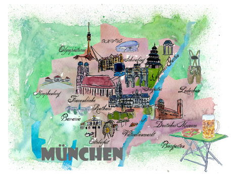 Munich-bavaria-germany-travel-poster-favorite-map-with-touristic-highlights