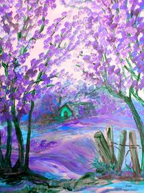 Purple Abstract Landscape with Trees by eloiseart